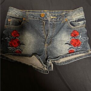 Black Women Shorts with Rose embroidery